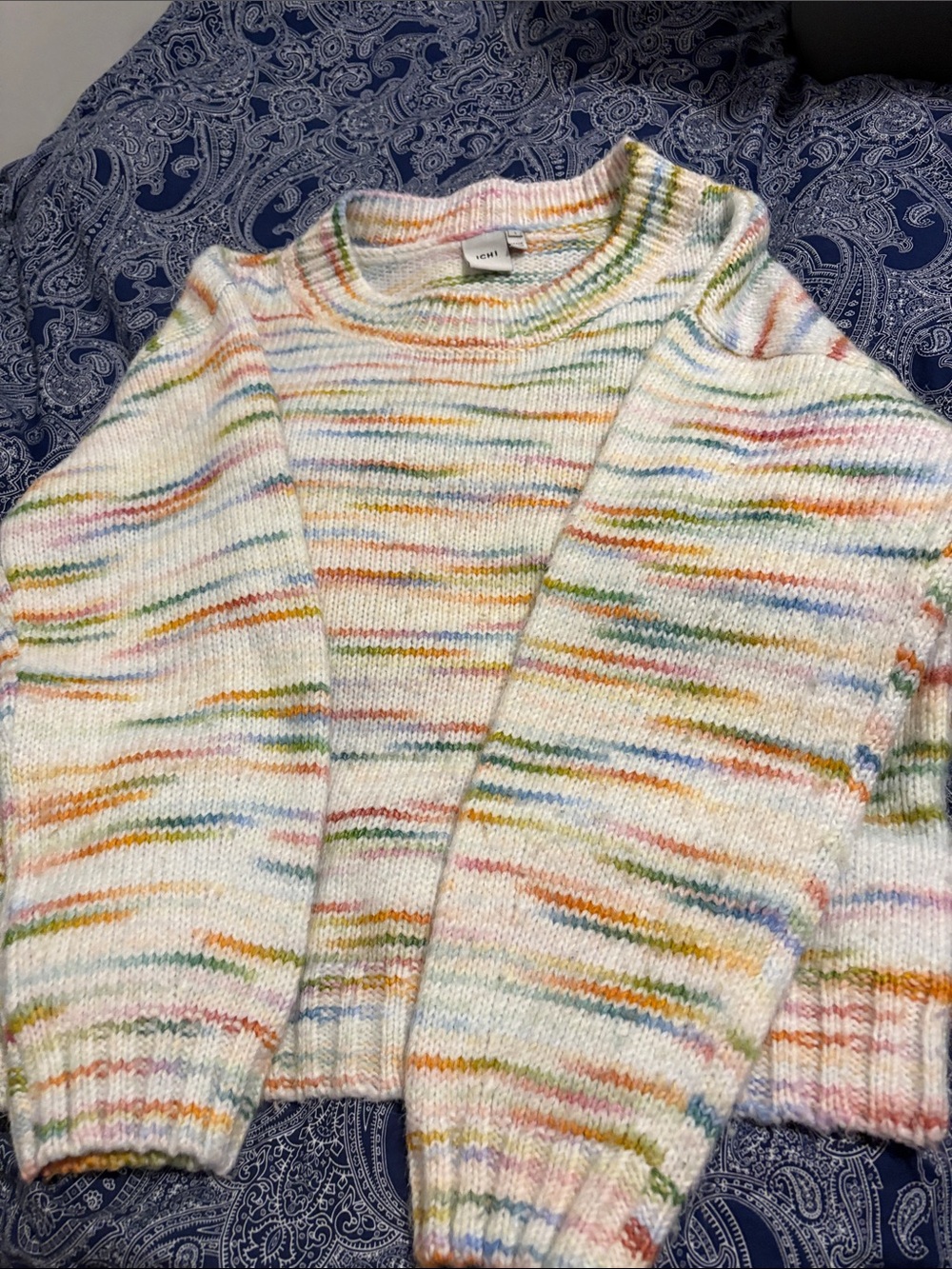 Cream Multicolor Speckled Crewneck Sweater - Women